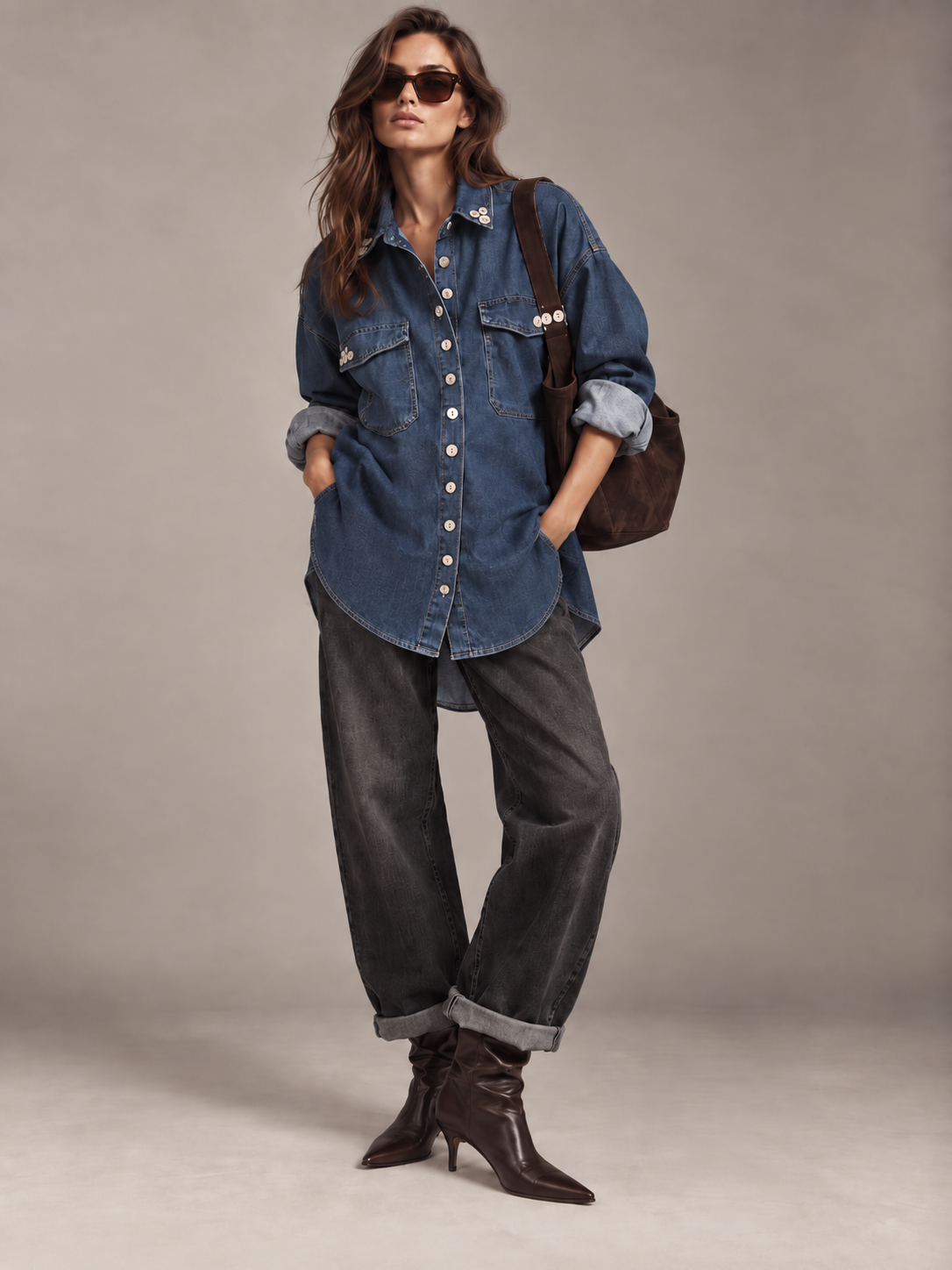 Asymetrická oversize denimová košeľa