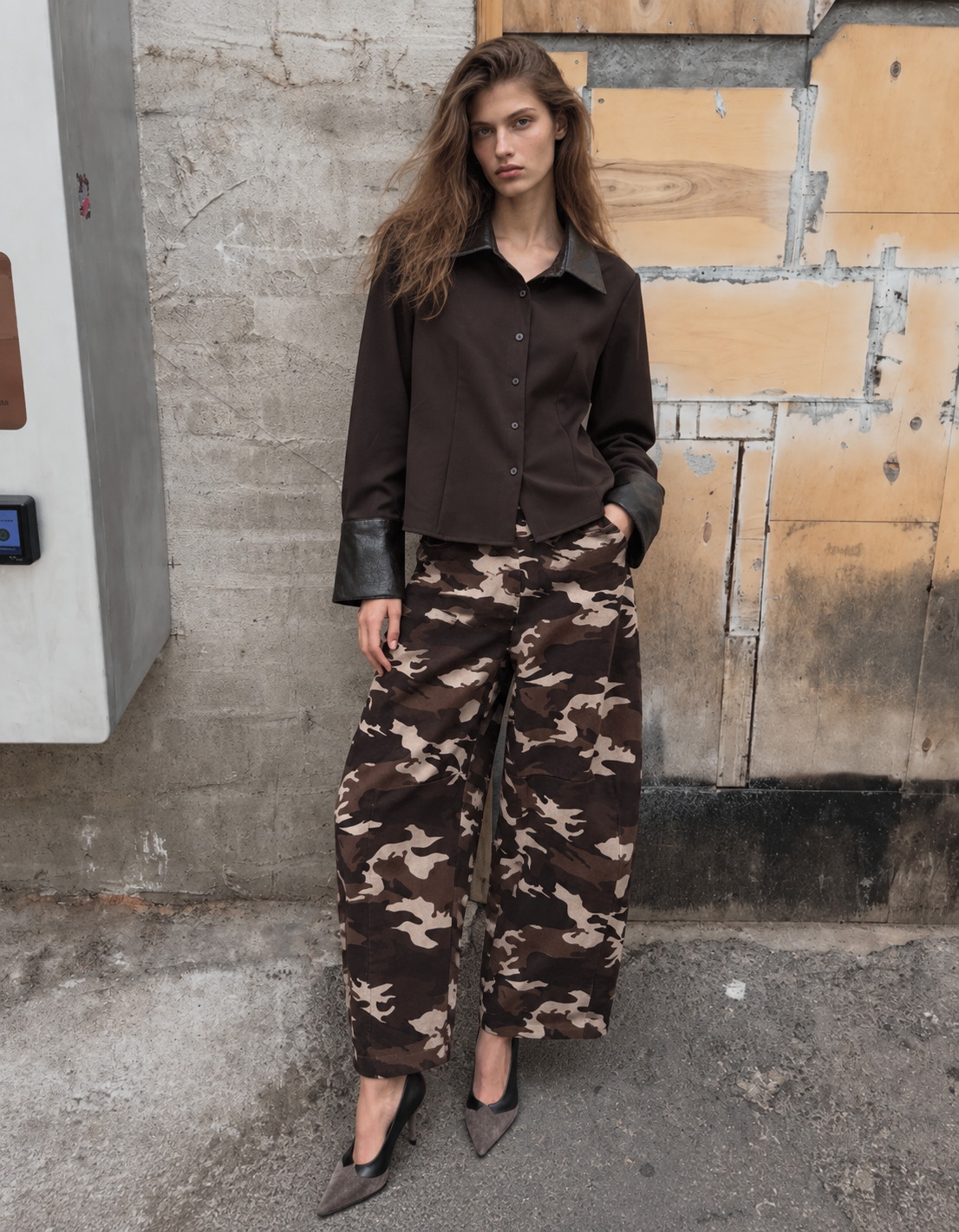 Nohavice Wide Leg s Maskáčovým Vzorom