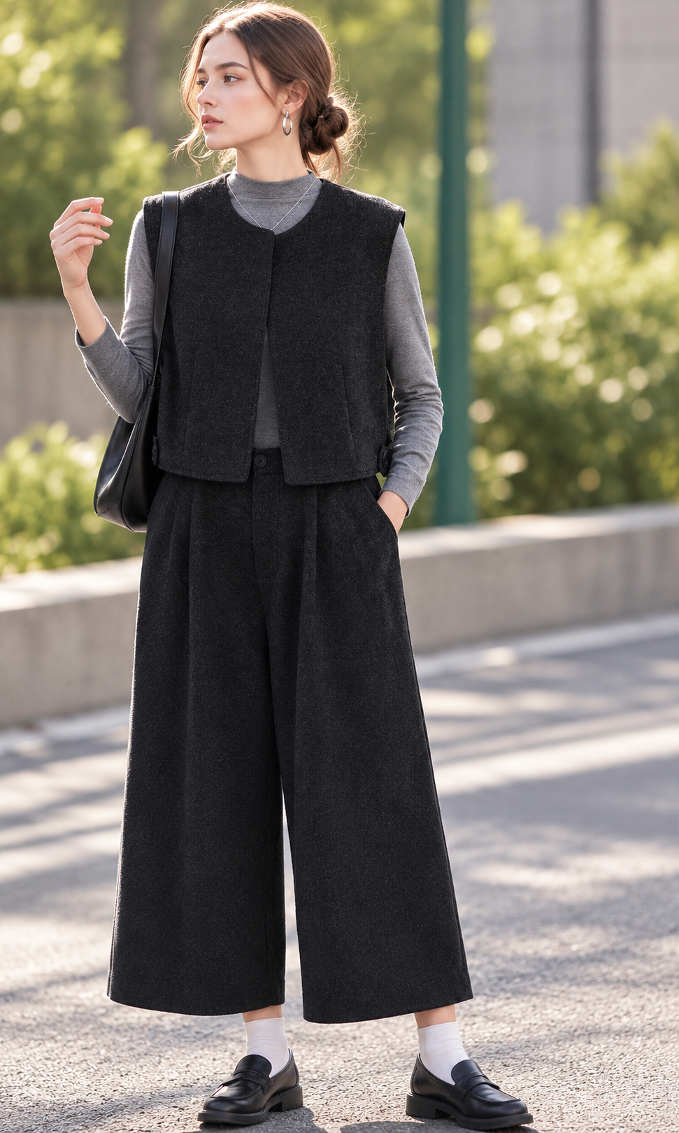Nohavice Wide Leg 7/8 s Plisami