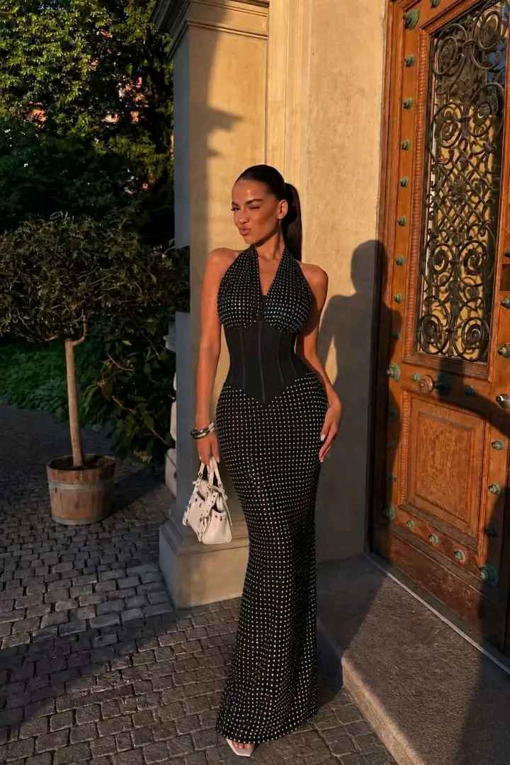 Maxi šaty mermaid s halter výstrihom