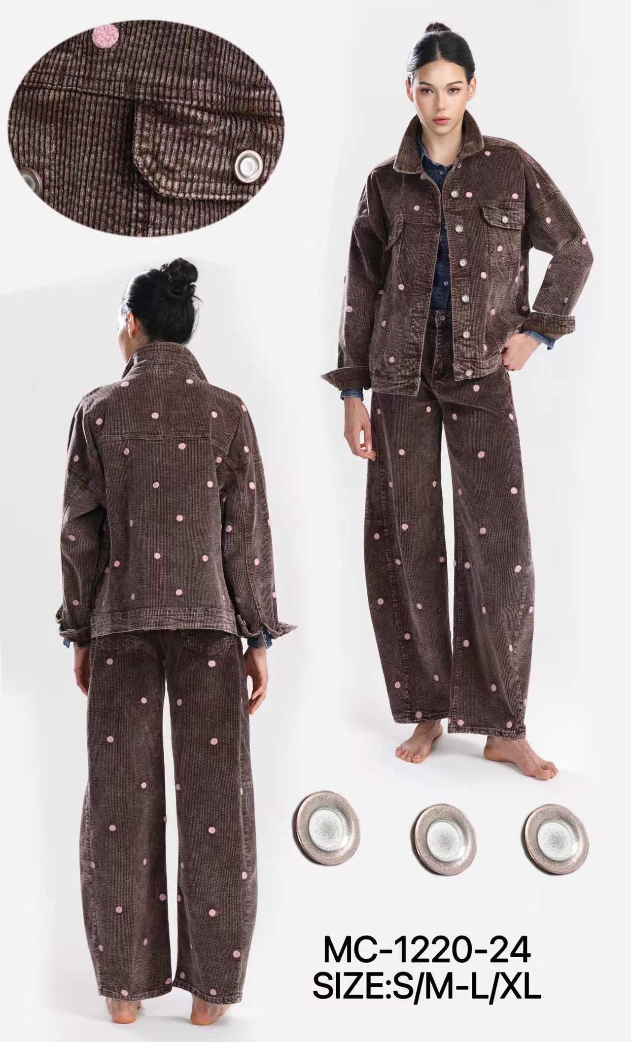 Oversize katana z manšestru s bodkami