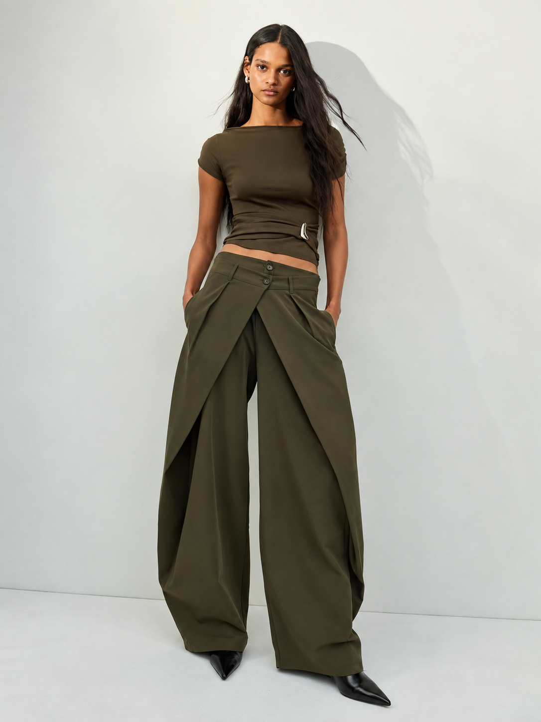 Nohavice Wide Leg s Plisé