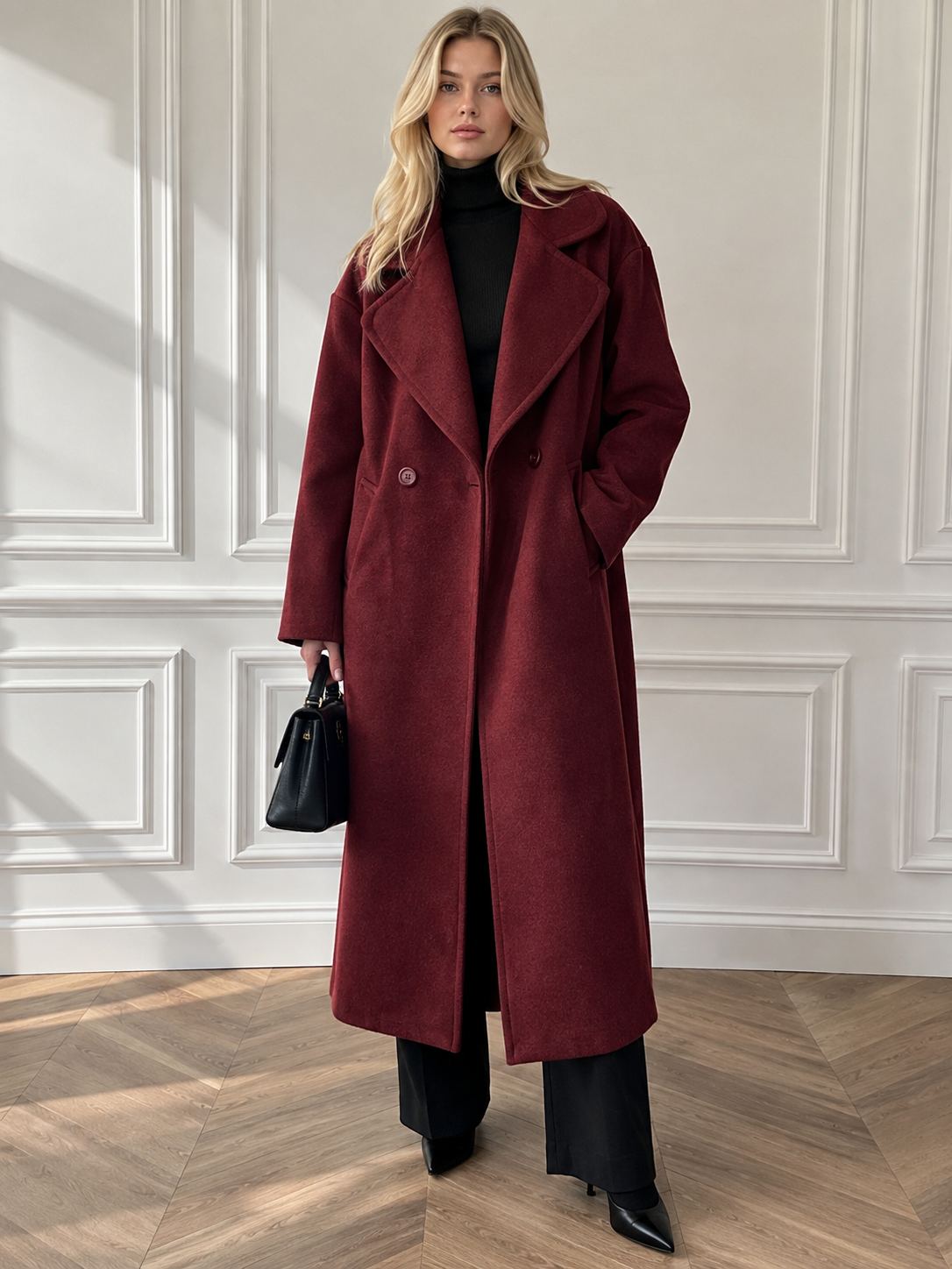 Oversize midi kabát s klopmi