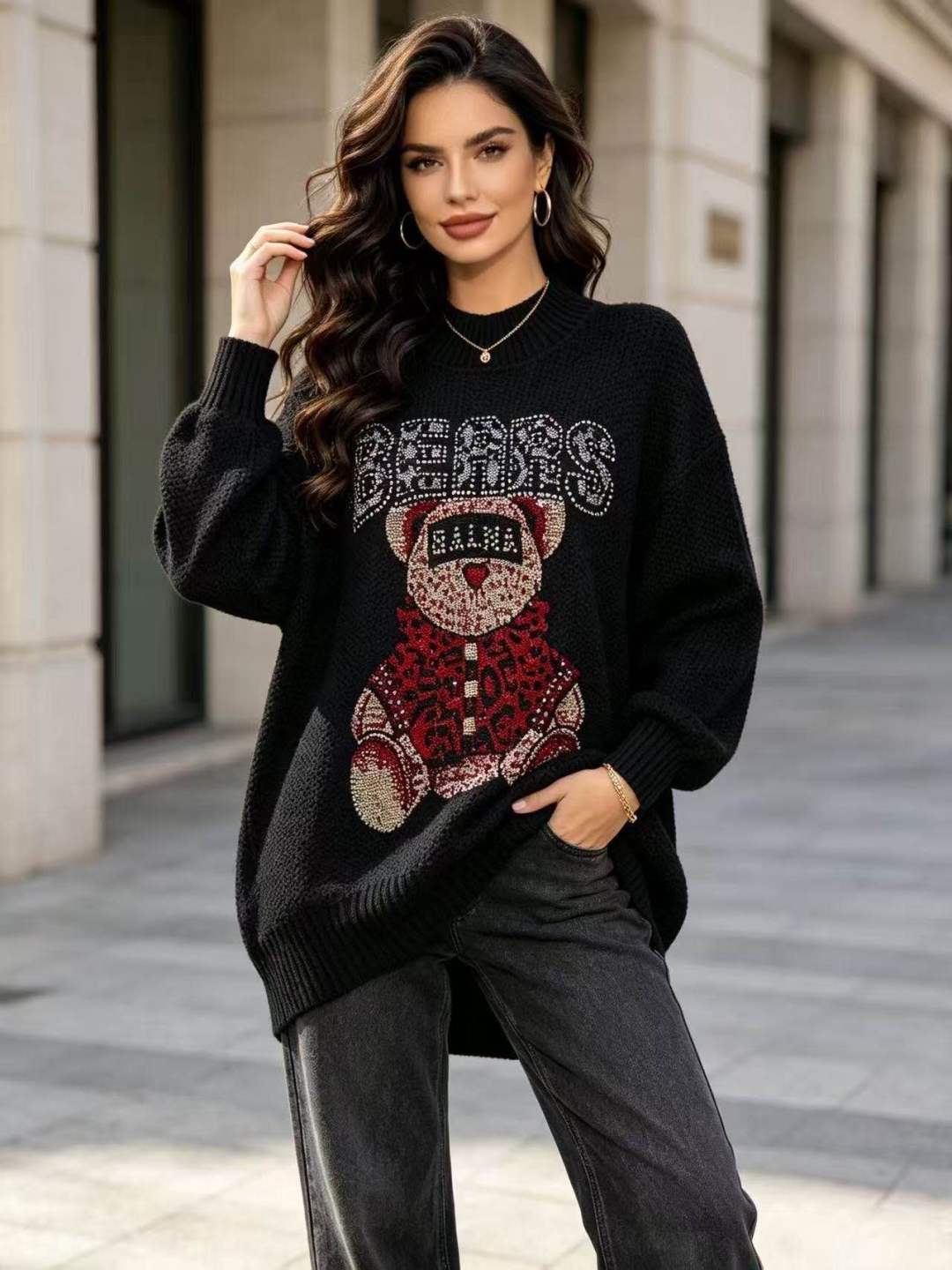 Oversize sveter s flitrami